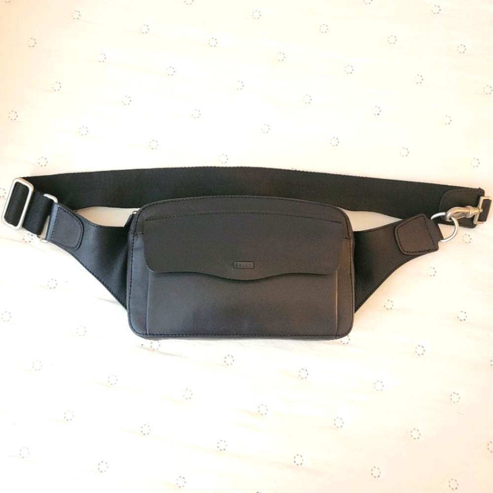 Bally Black Leather Belt Bag Bum Bag Waist Pack Crossbody Fanny Pack Luxury